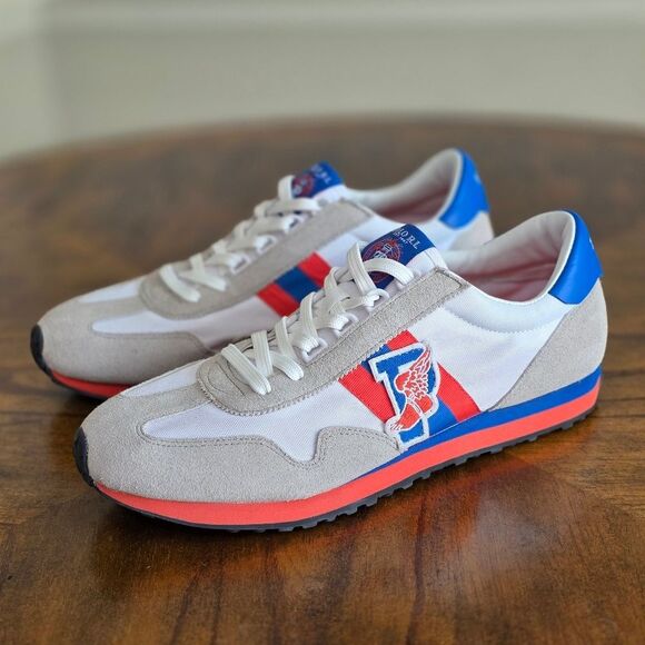 Polo Ralph Lauren Train 90-SK-ATH P-Wing Shoes White Grey Blue Red Men's 10.5 LE - Picture 2 of 14